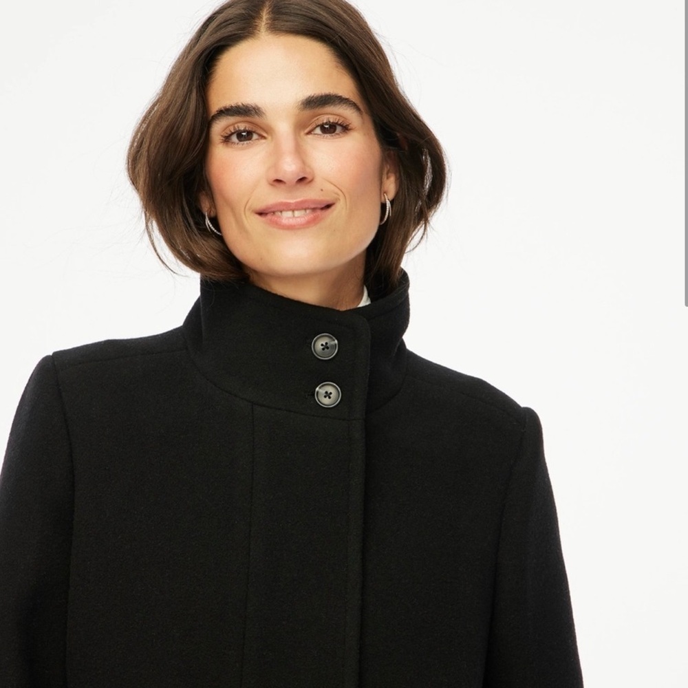 NWT J. Crew Black Wool Peacoat City Coat with Button Neck mock neck - Picture 2 of 13